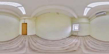 Mobilyasız boş oda. Ofis, depolama ya da klinik için tam küresel hdri panorama 360 derece iç oda eş dikdörtgen projeksiyonlu. VR AR konsepti