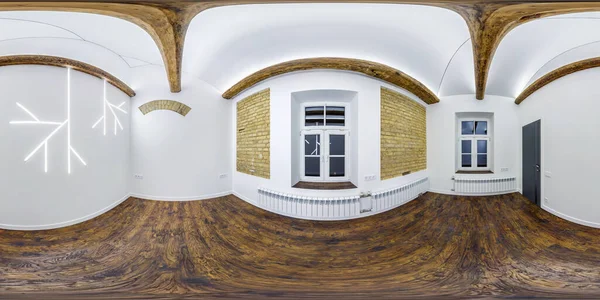 Hdri Panorama 360 흰색빈 아파트 내부에 래프터 스트립 램프를 이끌고 — 스톡 사진