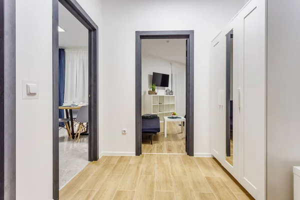 MINSK, BELARUS - SEPTEMBER, 2019: door in modern entrance hall of corridor in expensive apartments