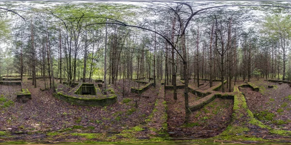 Sfäriska Hdri Panorama 360 Nära Betong Grund Täckt Med Mossa — Stockfoto