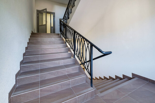  stairs  emergency and evacuation exit stair in up ladder in a new office building