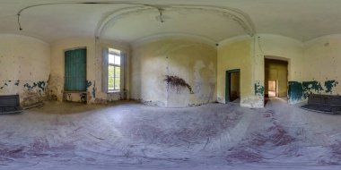 Boş beton oda ya da eski bina. tam dikişsiz küresel hdri panorama 360 derece açı görünümü eşdörtgen projeksiyon, hazır AR VR sanal gerçeklik içeriği