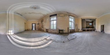 Boş beton oda ya da eski bina. tam dikişsiz küresel hdri panorama 360 derece açı görünümü eşdörtgen projeksiyon, hazır AR VR sanal gerçeklik içeriği