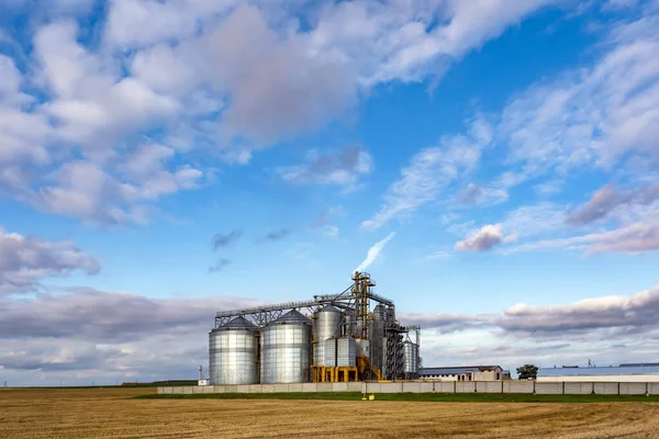 Lift Granary Modern Dan Saluran Pembersihan Benih Silo Perak Pada — Stok Foto