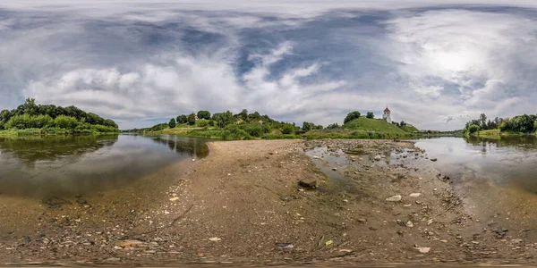 360 Płynna Panorama Hdri Widoczna Suchym Korycie Rzeki Płytka Słoneczny — Zdjęcie stockowe