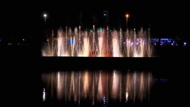 歌舞喷泉是当地的地标 坐落在有夜光的林荫大道上 — 图库视频影像
