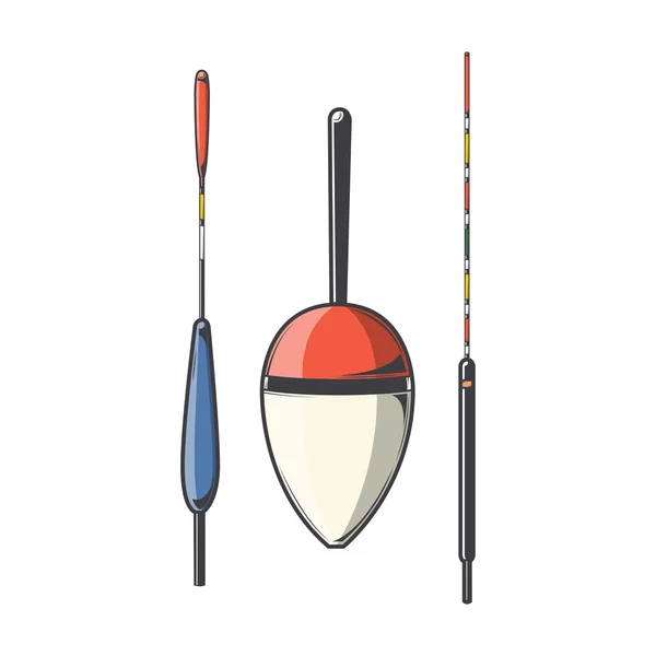 Set of fishing floats isolated on a white background. Color line art. Modern design. Vector illustration. — Stock Vector