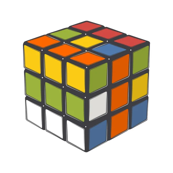 Cubo di Rubik isolato su sfondo bianco. Linea colori art. Design moderno. Illustrazione vettoriale . Vettoriali Stock Royalty Free