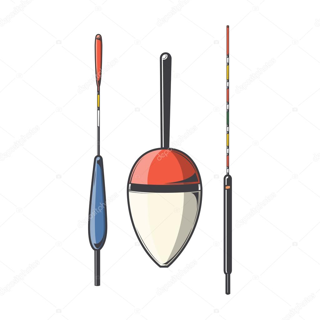 Set of fishing floats isolated on a white background. Color line art. Modern design. Vector illustration.