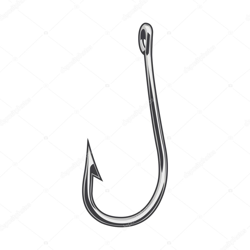 Fishing hook isolated on a white background. Color line art. Modern