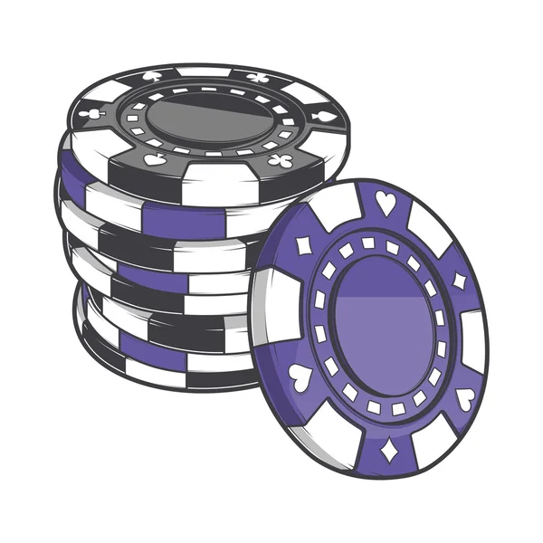 Black and violet stacks of gambling chips, casino tokens isolated on a white background. Color line art. Retro design. Vector illustration. — Stock Vector