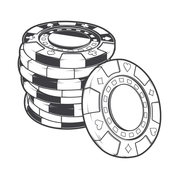 Cips, beyaz bir arka plan üzerinde izole casino belirteçleri kumar yığınları. Hat sanatı. retro tasarımı. vektör çizim. — Stok Vektör