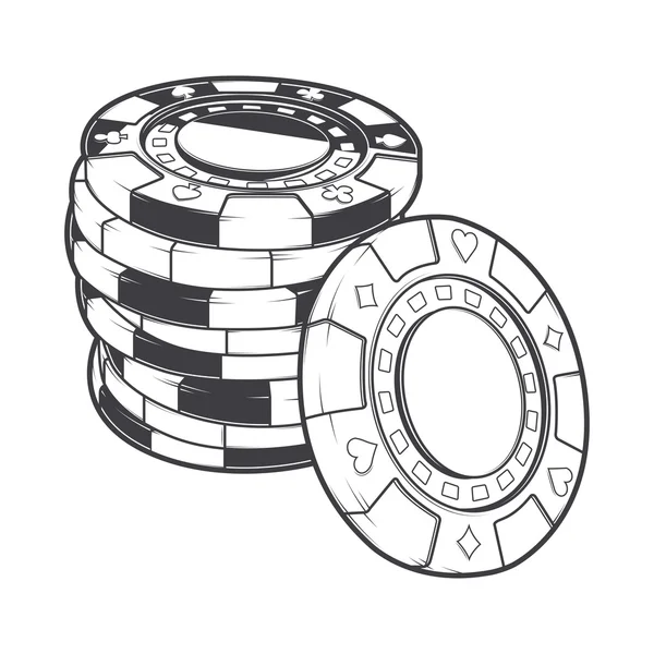 cips, beyaz bir arka plan üzerinde izole casino belirteçleri kumar yığınları. Hat sanatı. retro tasarımı. vektör çizim.