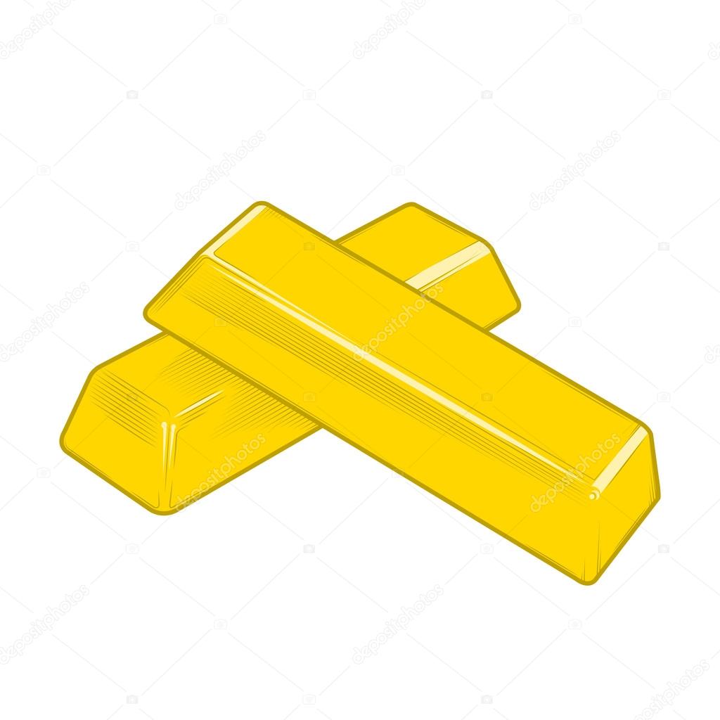 Gold bars isolated on a white background. Color line art. Retro design. Vector illustration.