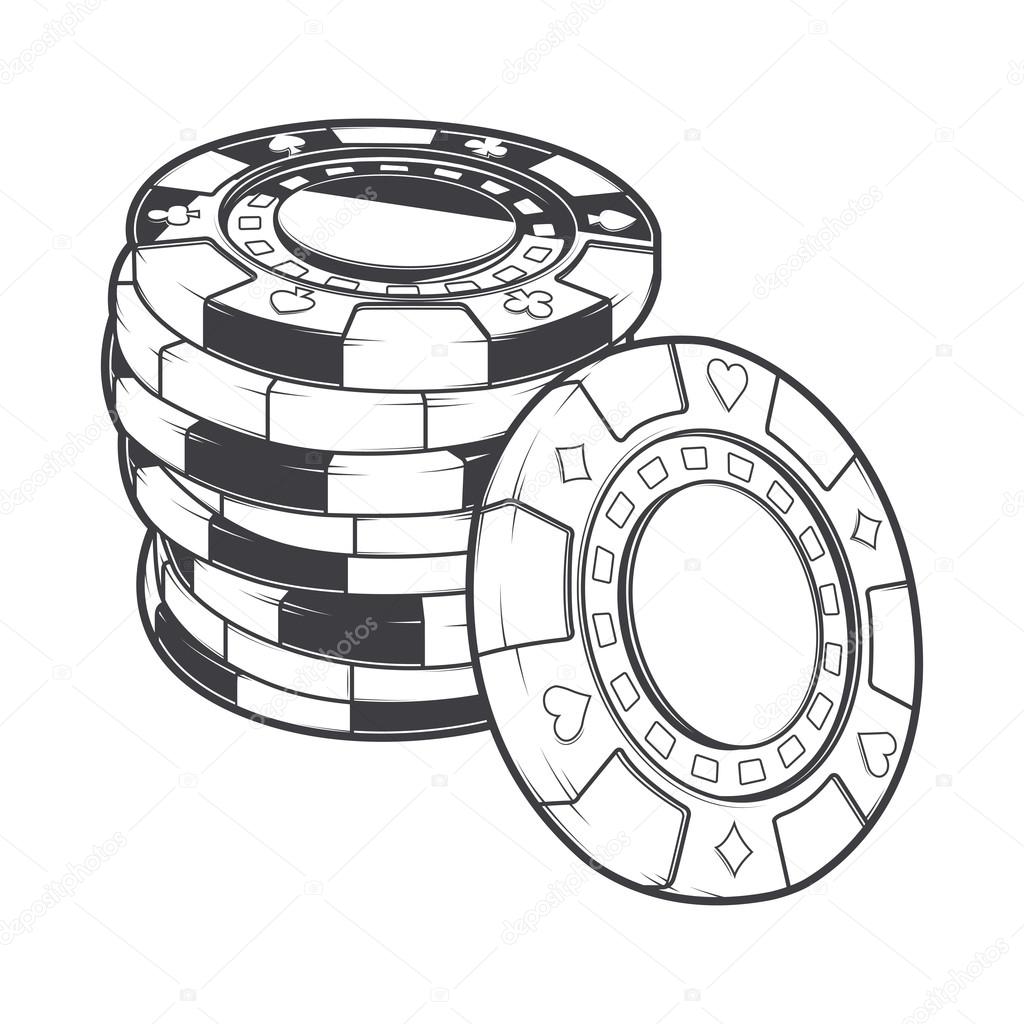 Stacks of gambling chips, casino tokens isolated on a white background. Line art. Retro design. Vector illustration.
