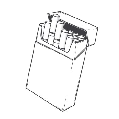 yakın çekim sigara beyaz bir arka plan üzerinde izole bir paket içinde. tek renkli Hat sanatı. retro tasarımı. vektör çizim.