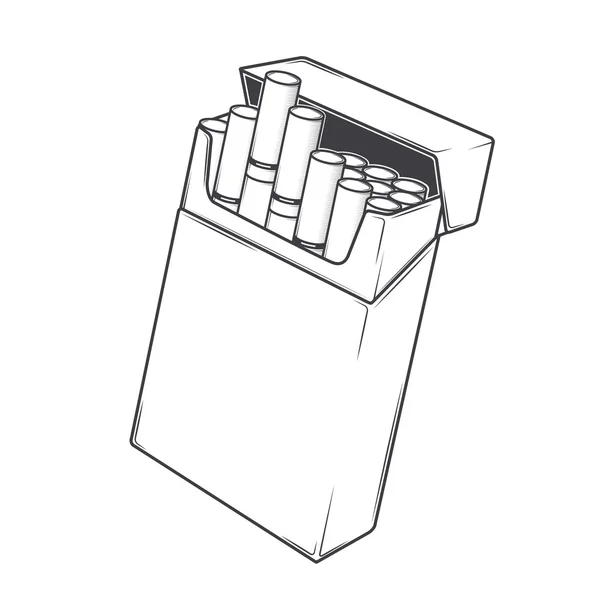 Крупным планом сигареты в пакете изолированы на белом фоне. Монохроматическое искусство. Ретро дизайн. Векторная иллюстрация . — стоковый вектор