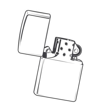 zippo çakmak, beyaz bir arka plan üzerinde izole. tek renkli Hat sanatı. retro tasarımı. vektör çizim.