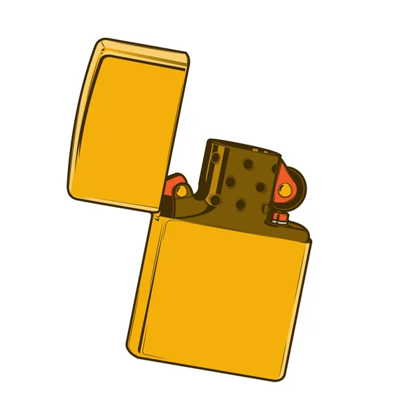 Gyllene zippo lättare isolerad på en vit bakgrund. Color line art. retro design. vektor illustration. — Stock vektor