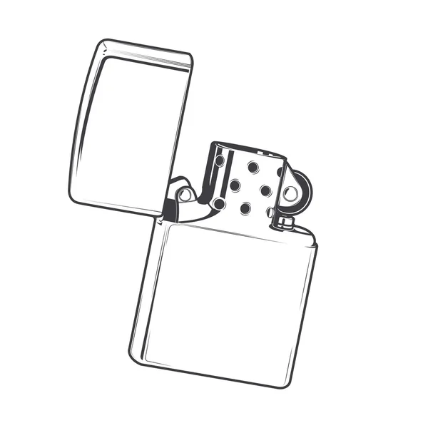 Αναπτήρας Zippo απομονωθεί σε λευκό φόντο. μονοχρωματικό γραμμικό σχέδιο. αναδρομικό σχέδιο. εικονογράφηση φορέας. — Διανυσματικό Αρχείο