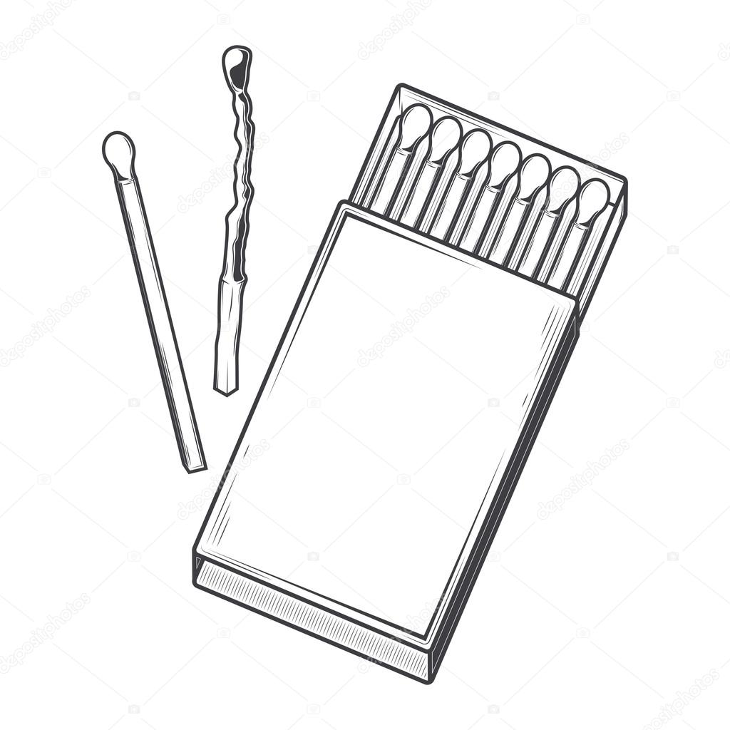 Top view matchbox isolated on a white background. Monochromatic line art. Retro design. Vector illustration.