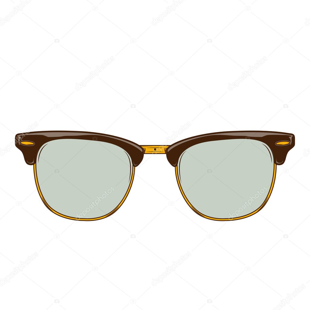 Classic brown sunglasses clubmaster isolated on a white background. Color line art. Retro design. Vector illustration.