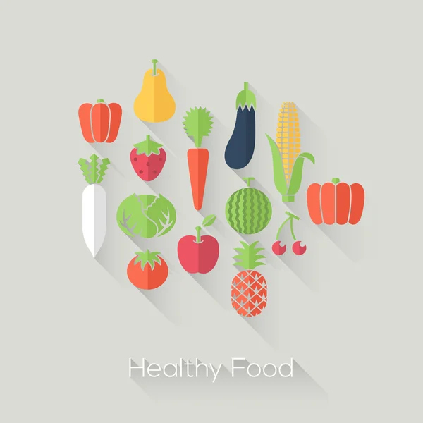 Healthy Food and Farm Fresh Concept. Style plat avec de longues ombres. Design moderne et tendance. Illustration vectorielle . — Image vectorielle