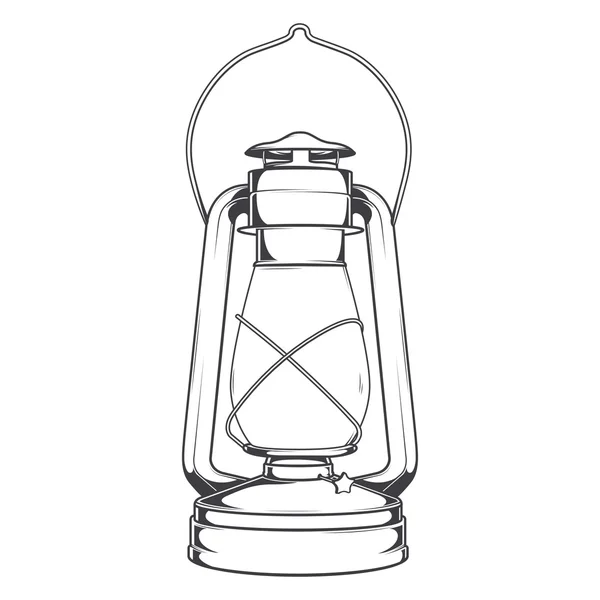 Antik gammal fotogenlampa isolerad på en vit bakgrund. Monokromatiska konturteckningar. Retro design. Vektor illustration. — Stock vektor