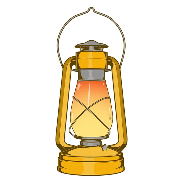 Antique Brass Old Kerosene Lamp isolated on a white background. Colored line art. Retro design. Vector illustration. — Stock Vector