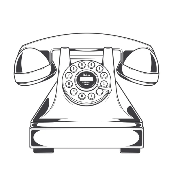 Téléphone Vintage avec Boutons Cadran Bague isolée sur un fond blanc. Art de ligne monochromatique. Design rétro. Illustration vectorielle . — Image vectorielle