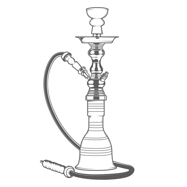 Shisha con tubo aislado sobre fondo blanco. Arte de línea monocromática. Diseño retro. Ilustración vectorial . — Vector de stock