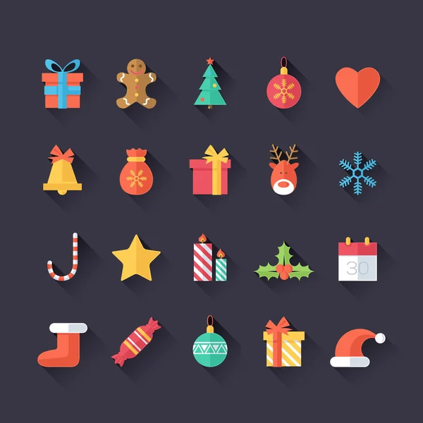 Set de Iconos de Navidad Aislados. Estilo plano con sombras largas. Diseño moderno de moda. Ilustración vectorial . — Vector de stock