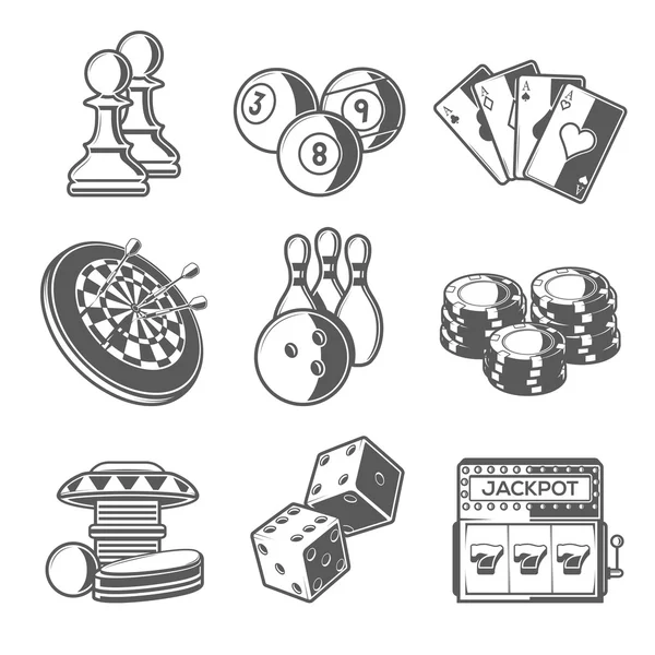 Casino Juegos de Deporte y Ocio Iconos — Vector de stock