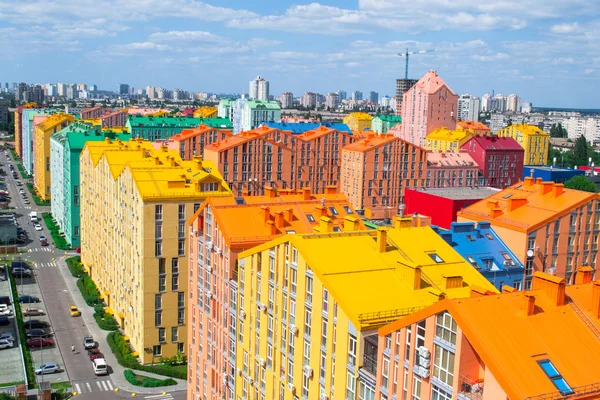 Panoramic aerial view of colored city street in Kyiv, Ukraine — Stock Photo, Image