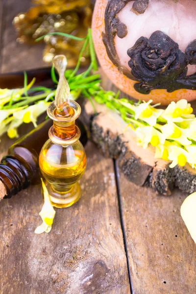 Óleos essenciais e flores medicinais ervas — Fotografia de Stock