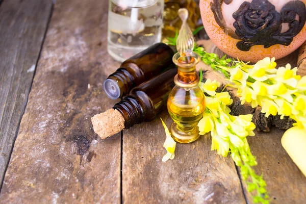 Óleos essenciais e flores medicinais ervas — Fotografia de Stock