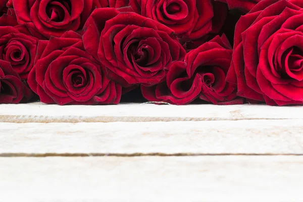 White Wood Background with Roses — Stock Photo, Image