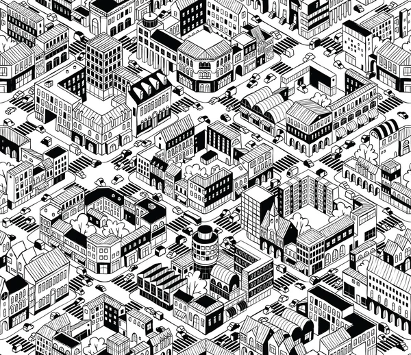 City Urban Blocks Isometric Seamless Pattern - Medium — Stock Vector