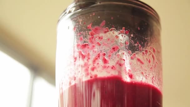 Memasak smoothie dengan raspberry dan berry hutan — Stok Video