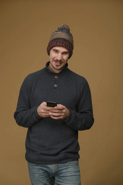 Inverno Retrato Masculino Estúdio Fotografia De Stock