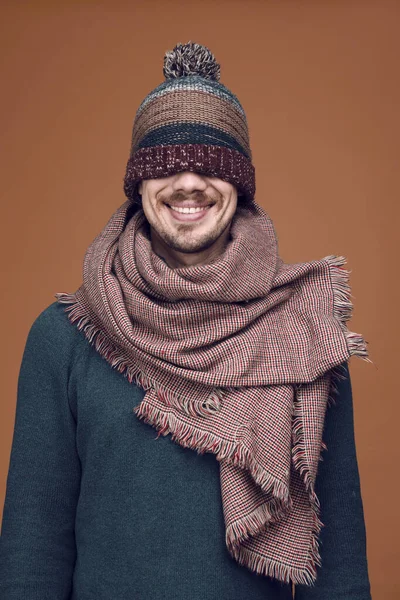 Inverno Retrato Masculino Estúdio Fotografia De Stock