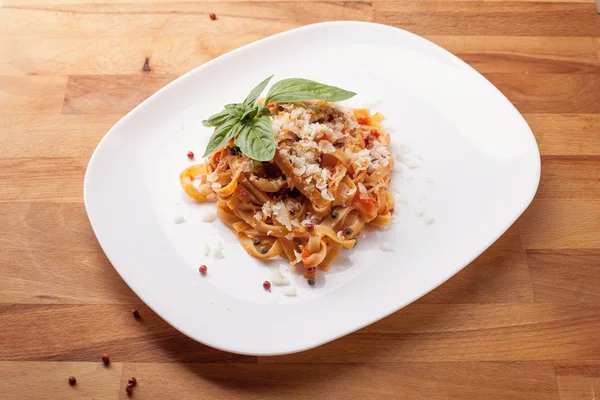 Pasta tagliatelle with tomato — Stock Photo, Image
