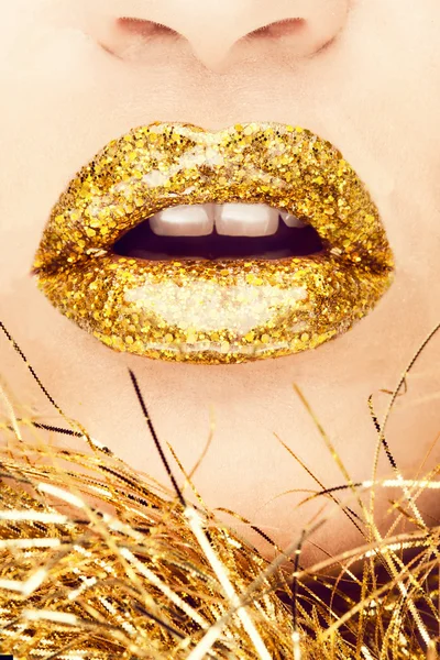 Gouden lippen — Stockfoto