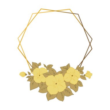 Çiçekli dalların ve daire çerçevelerinin gösterişli çizimi, imza afişi ve mektup için boş alan veya sarı kartpostal