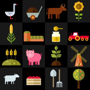 Çiftlik düz simgeler