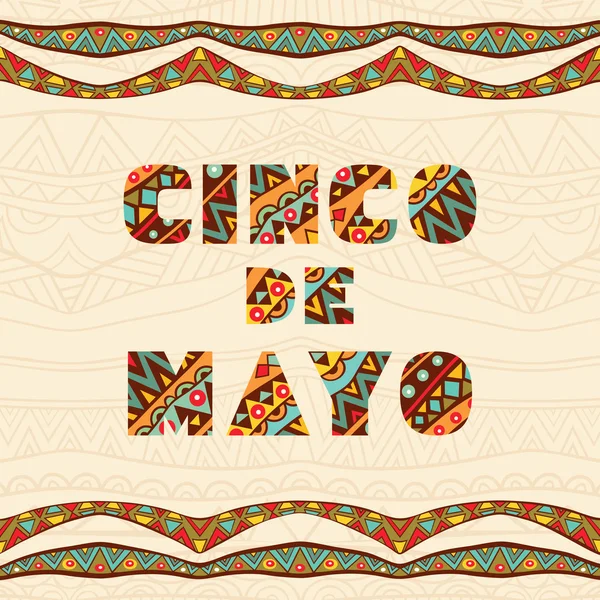 Cinco De Mayo yazı parlak Meksika sınırları ile kartı — Stok Vektör