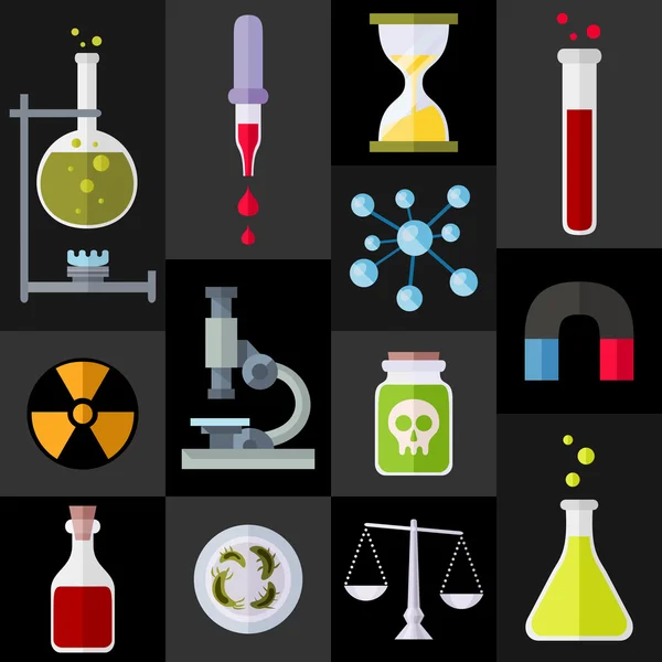 Itens de Química ícones planos —  Vetores de Stock