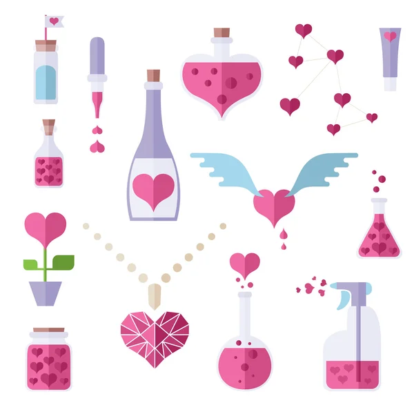 Płaskie ikony tematu chemia miłości Grafika Wektorowa