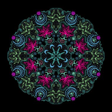 Siyah, renkli yuvarlak Tantrik Mandala