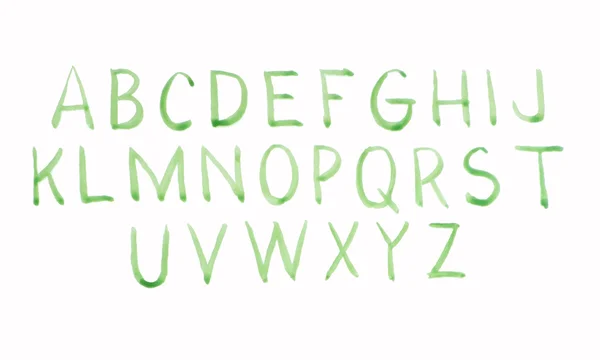 Green Watercolor Alphabet Part One With Capital Letters — Stock Vector